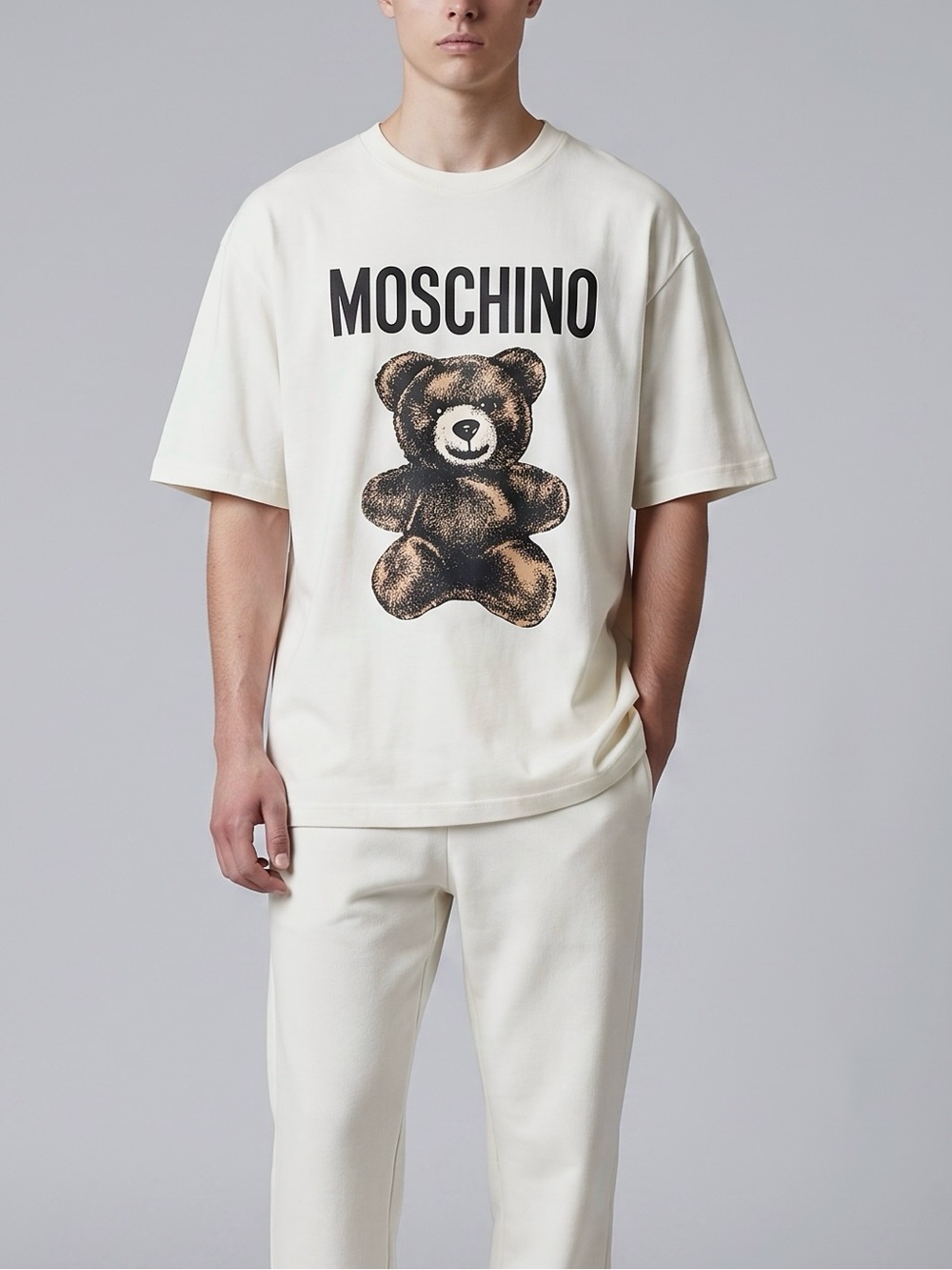 MOSCHINO Men’s Teddy Bear T Shirt Off White  | Organic Cotton Size Large (NWT)